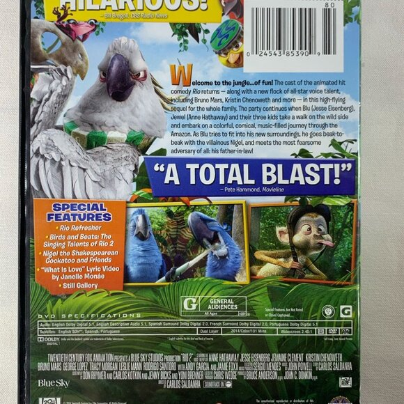 Rio 2 DVD Blue 2014 Animated Family Adventure General G Special Features Tested - Picture 3 of 5